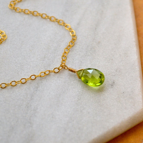 Pomme Necklace: Apple Green Peridot Necklace Gemstone Pendant Sustainable Jewelry Gold-Filled Necklace Handmade Gemstone Necklace with Stone
