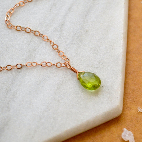 Pomme Necklace: Apple Green Peridot Necklace Gemstone Pendant Sustainable Jewelry rose Gold Filled Necklace Handmade Gemstone Necklace with Stone