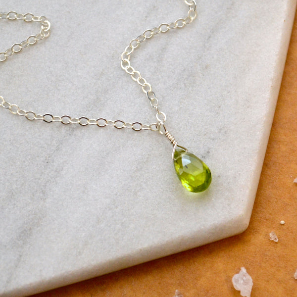 Pomme Necklace: Apple Green Peridot Necklace Gemstone Pendant Sustainable Jewelry silver Necklace Handmade Gemstone Necklace with Stone