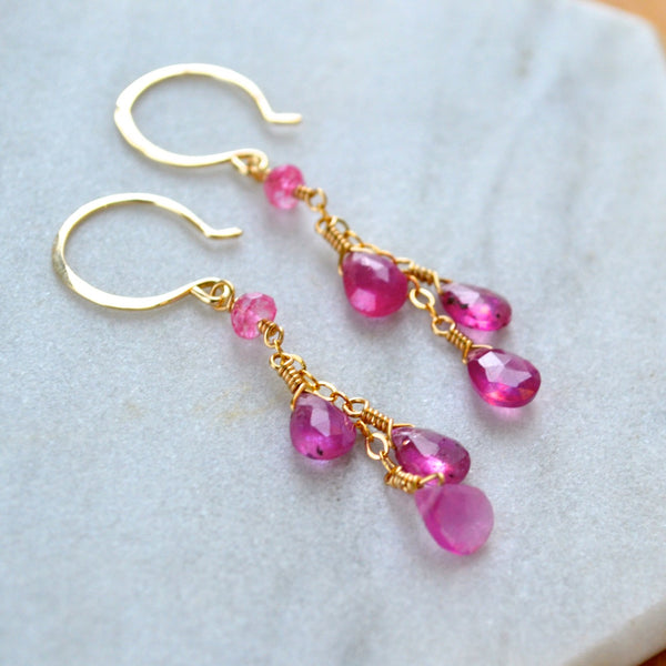 ripened earrings handmade sapphire earrings pink sapphire gemstone earring dangle gold filled pink sapphire earrings