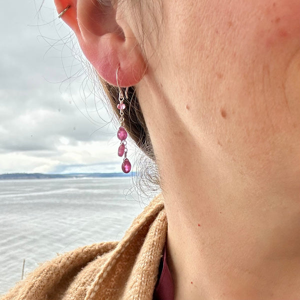  ripened earrings handmade sapphire earrings pink sapphire gemstone earring dangle sterling silver pink sapphire earrings on model