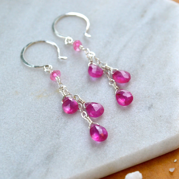 ripened earrings handmade sapphire earrings pink sapphire gemstone earring dangle silver pink sapphire earrings
