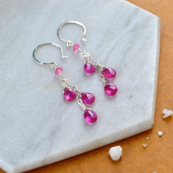  ripened earrings handmade sapphire earrings pink sapphire gemstone earring dangle sterling silver pink sapphire earrings