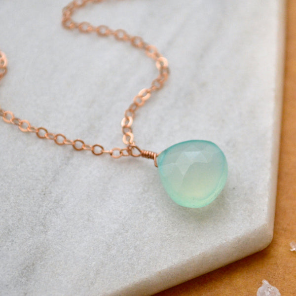 Sayuri Petite Necklace: Aqua Blue Chalcedony Necklaces Gemstone Pendant Sustainable Jewelry rose Gold Filled Necklace Handmade Gemstone Necklace with Stone