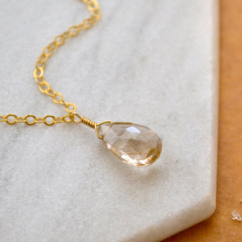 Shimmer Necklace: Gold Rutilated Quartz Necklaces Gemstone Pendant Sustainable Jewelry Gold Filled Necklace Handmade Gemstone Necklace with Stone