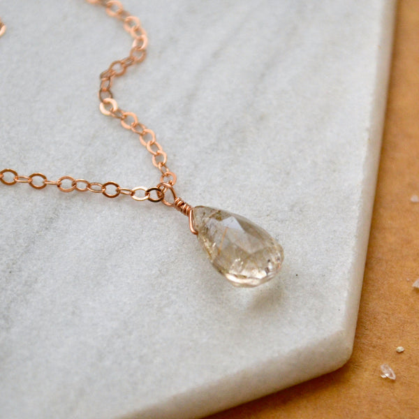 Shimmer Necklace: Gold Rutilated Quartz Necklaces Gemstone Pendant Sustainable Jewelry rose Gold Filled Necklace Handmade Gemstone Necklace with Stone