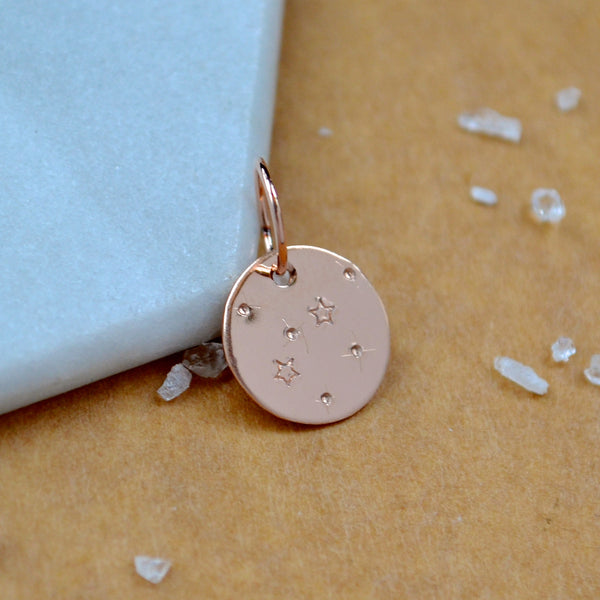 Starry Sky charm pendant with small stars and cosmic night scene rose gold stars charm