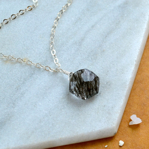 wayfinder necklace handmade gemstone necklace black stone simple gem necklace sterling silver sustainable jewelry