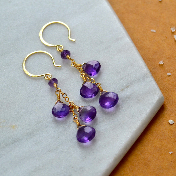 wisteria earrings amethyst gemstone earring dangles long earrings handmade purple ear ring gold