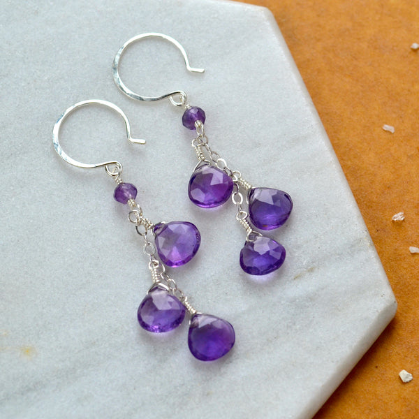 wisteria earrings amethyst gemstone earring dangles long earrings handmade purple ear ring silver