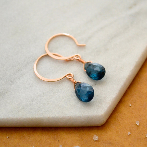 Baltic Earrings - moss kyanite earrings with deep blue gems - Foamy Wader