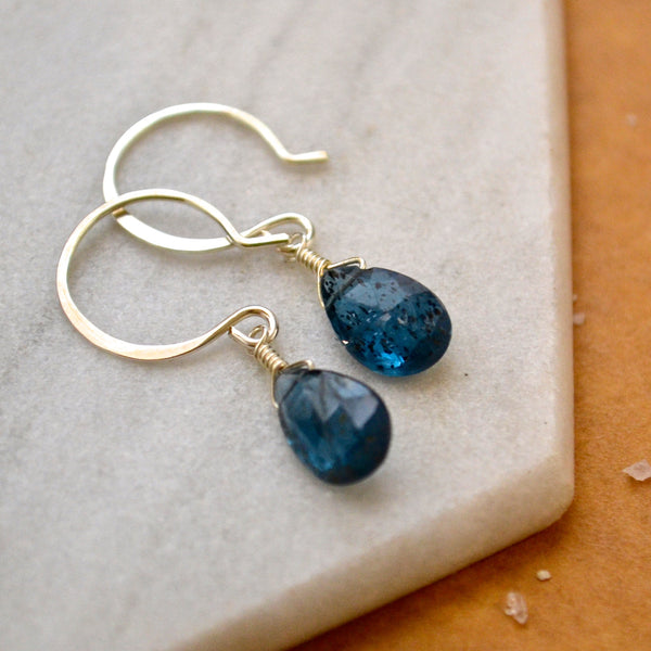 Baltic Earrings - moss kyanite earrings with deep blue gems - Foamy Wader
