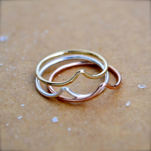 Gull Ring - handmade precious metal curved peak stacking ring - Foamy Wader