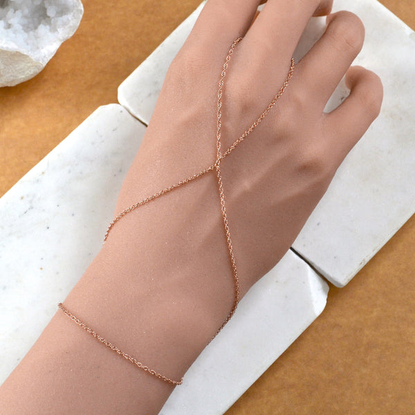 Entangled Hand Chain Bracelet - delicate rope chain hand bracelet - Foamy Wader