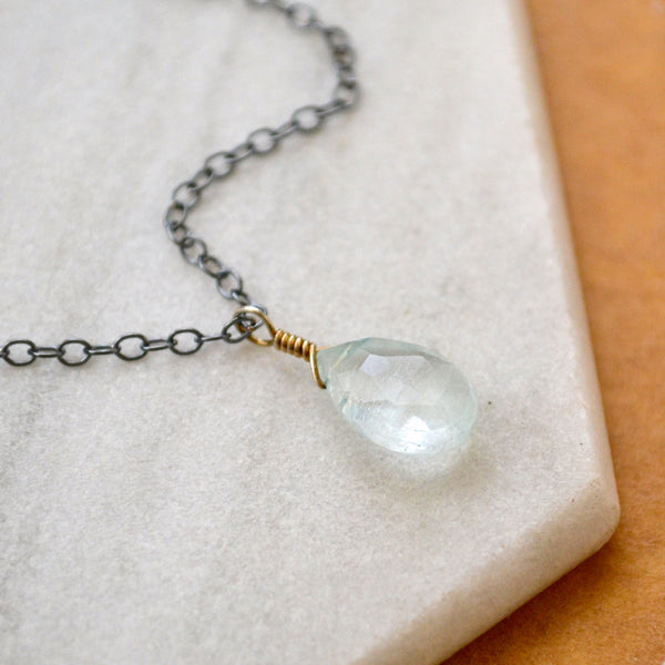 Safe at Sea Necklace - aquamarine necklace gemstone solitaire - Foamy Wader