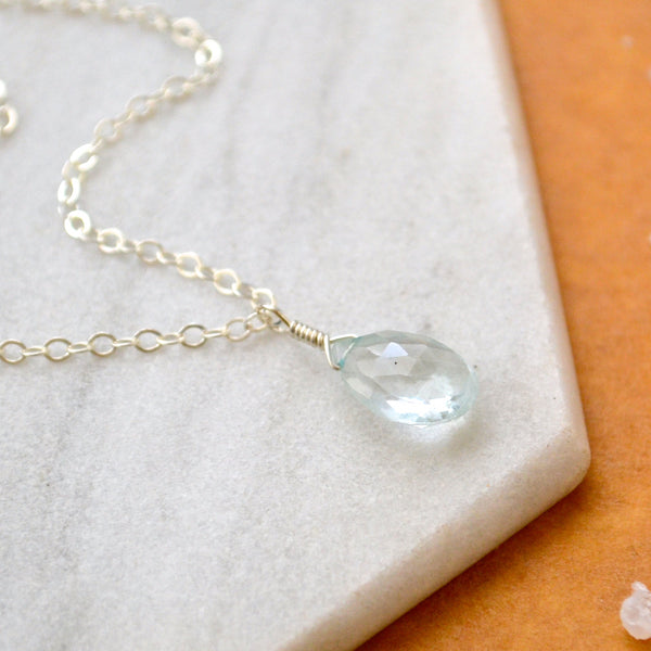 Safe at Sea Necklace - aquamarine necklace gemstone solitaire - Foamy Wader