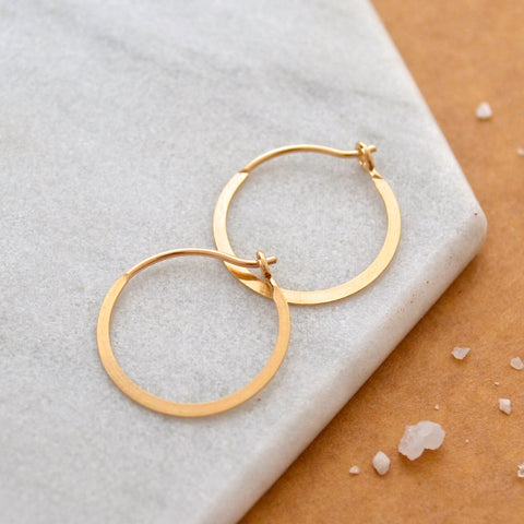 Simplicity Hoop Earrings - small round flat matte classic 14K Gold hoop earrings - Foamy Wader