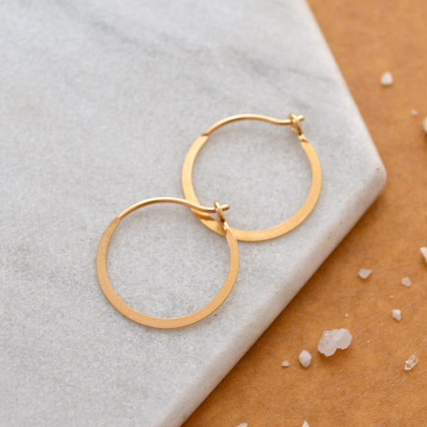 Simplicity Hoop Earrings - small round flat matte classic 14K Gold hoop earrings - Foamy Wader