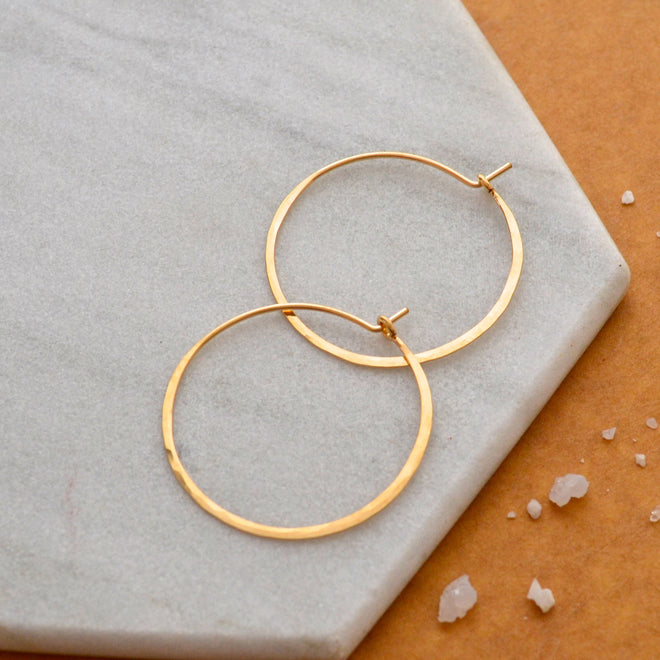 Hoop Earrings - classic round hoops, geometric hammered hoops, and gemstone dangles