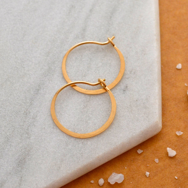 Sliver Hoop Earrings - handmade hammered small 14K Gold hoop earrings - Foamy Wader