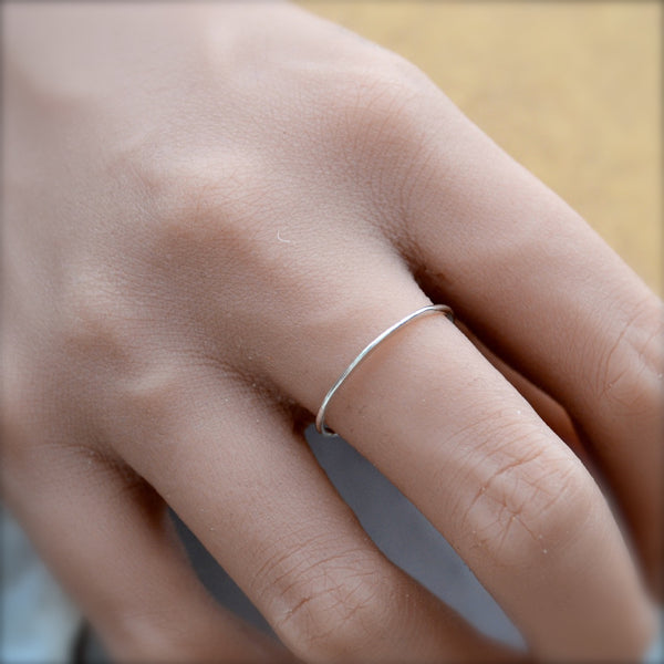 Sliver Ring - handmade thin stacking ring with dappled crescent face - Foamy Wader