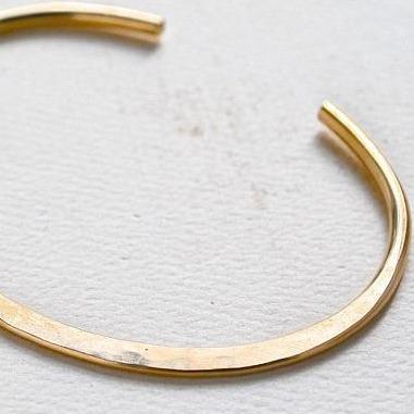Canoe Cuff Bracelet - handmade 14K gold hammered oval cuff bracelet - Foamy Wader