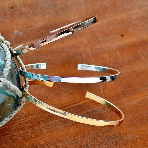 Sunrise Cuff Bracelet - handmade hammered thick 4mm cuff bracelet - Foamy Wader