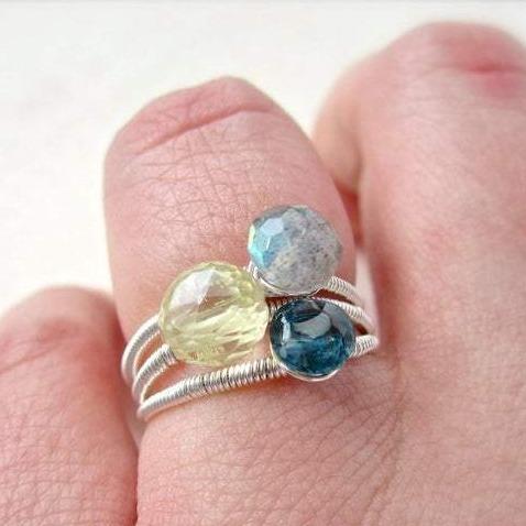 DIY Gemstone Stacking Ring Kit - 3 pack of do it yourself sterling silver and gemstone stackable rings - Foamy Wader
