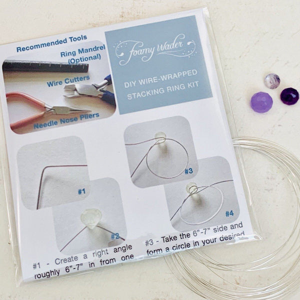 DIY Gemstone Stacking Ring Kit - 3 pack of do it yourself sterling silver and gemstone stackable rings - Foamy Wader