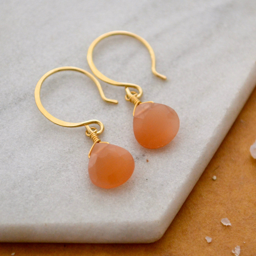 Dusk Earrings - peach moonstone simple everyday gemstone drop