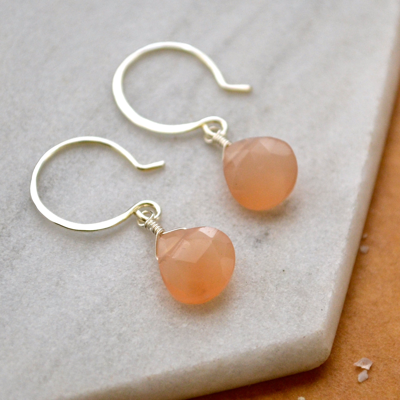 Dusk Earrings - peach moonstone simple everyday gemstone drop earrings –  Foamy Wader