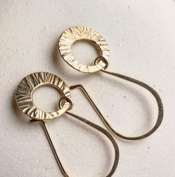 Beam Earrings - modern sunbeam circle drop earrings handmade in precious metals - Foamy Wader