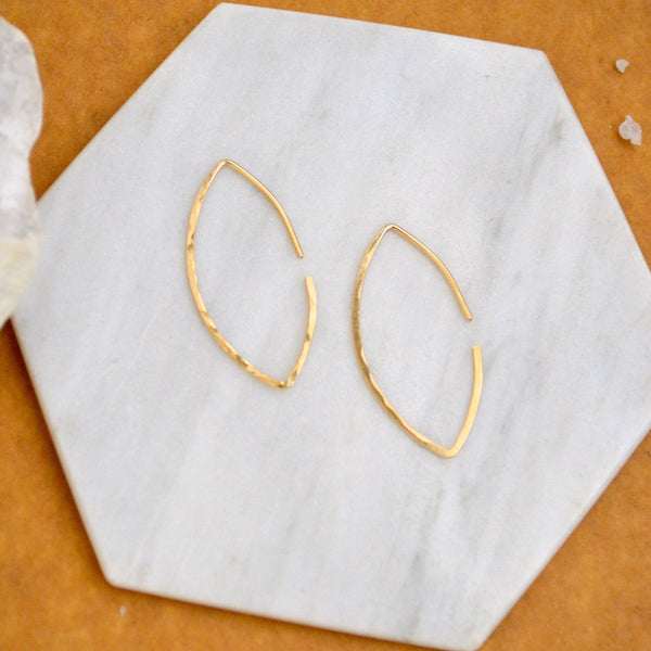 Buffy Earrings - handmade marquise dagger shape hammered hoop earrings - Foamy Wader