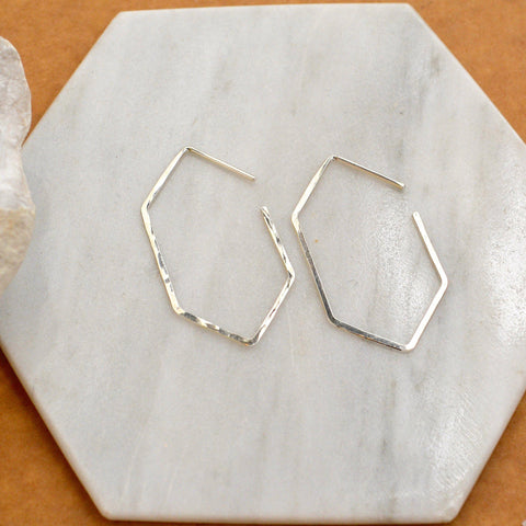 Buoy Hoop Earrings - handmade hammered elongated hexagon hoop earrings - Foamy Wader