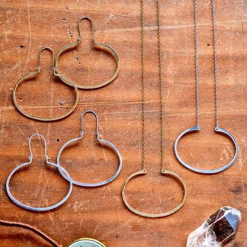 Canoe Earrings - handmade oval hammered dangling hoop earrings - Foamy Wader