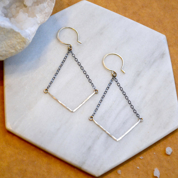 Chevron Earrings - handmade 14k gold and mixed metal chevron earrings - Foamy Wader