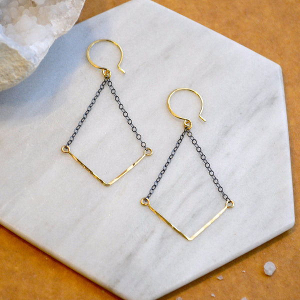 Chevron Earrings - handmade 14k gold and mixed metal chevron earrings - Foamy Wader