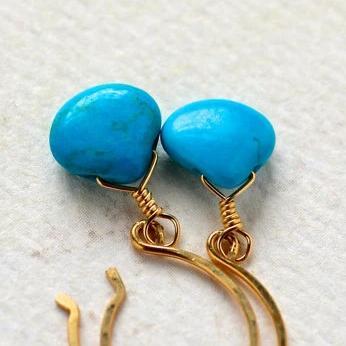 Cozumel Earrings - 14K gold blue turquoise gemstone drop earrings - Foamy Wader