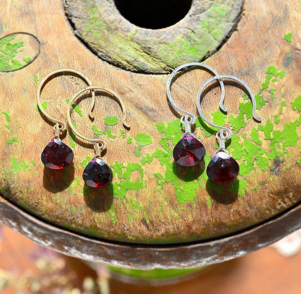 Cranberry Earrings - 14k gold crimson red garnet gemstone drop earrings - Foamy Wader