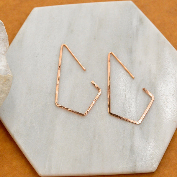Dunes Hoop Earrings - 14K gold hammered kite diamond shape hoop earrings - Foamy Wader