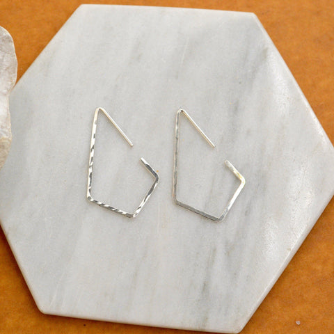 Dunes Hoop Earrings - hammered geometric kite diamond shape hoop earrings - Foamy Wader