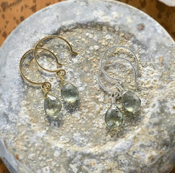 Freckles Earrings - moss aquamarine gemstone drop earrings - Foamy Wader