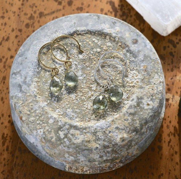 Freckles Earrings - moss aquamarine gemstone drop earrings - Foamy Wader