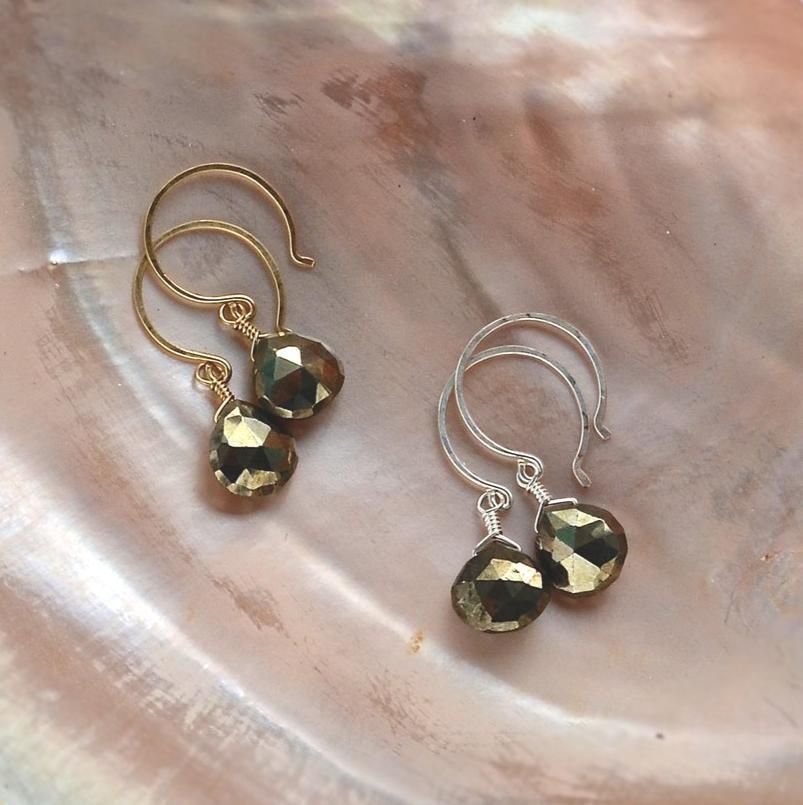 Pyrite gemstone gold dangle hot earrings