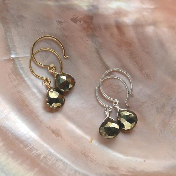Heart of Gold Earrings - fools gold pyrite gemstone drop earrings - Foamy Wader