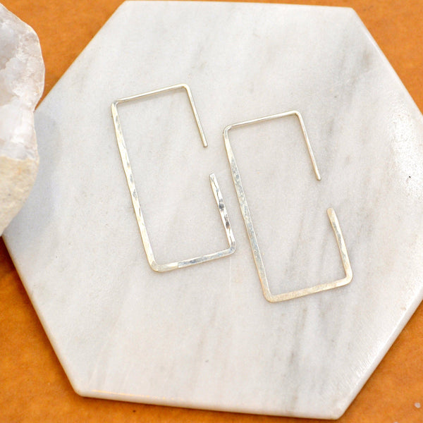 Mast Hoop Earrings - 14K gold shimmering hammered rectangle hoop earrings - Foamy Wader