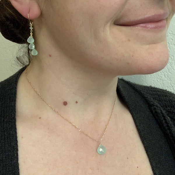 Morning Dew Earrings - aqua blue chalcedony gemstone tendrils earrings - Foamy Wader