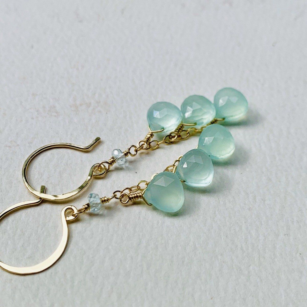 Aqua Blue Chalcedony Earrings 14k Solid Gold or Filled Teardrop Pear Faceted Double Bezel shops Drops Simple Natural Soft Blue Classic Daily