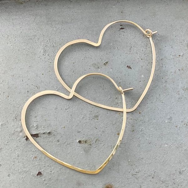 Open Heart Hoop Earrings - lightweight heart shaped hammered hoop earrings - Foamy Wader