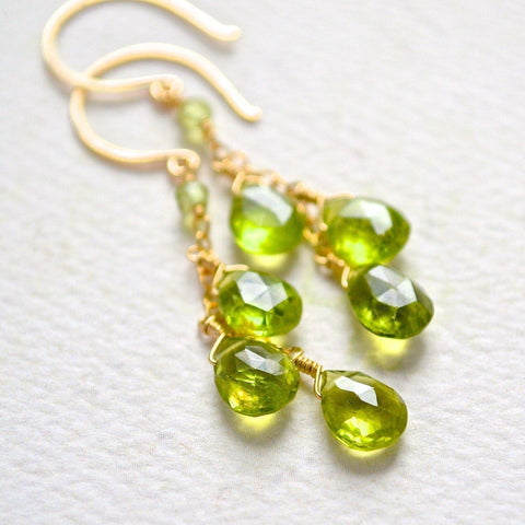 Orchard Earrings - apple green peridot gemstone tendrils earrings - Foamy Wader